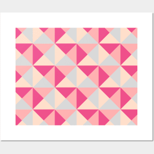 Pink Grey Peach Geometric Triangles Posters and Art